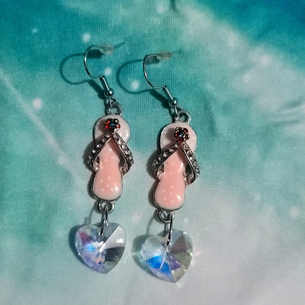 PINK FLIP FLOP WITH HEART CHARM EARRINGS